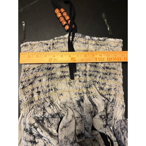 Double Decker Boho Peace Smocked Embroidered Beaded Tie Halter Dress Free Size - Picture 4 of 5